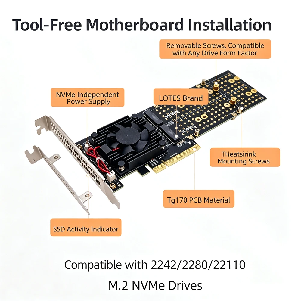 PLX8747 Quad M.2 NVMe PCIe 3.0 - Quad M.2 Nvme Pcie Bifurcation Card recension och pris