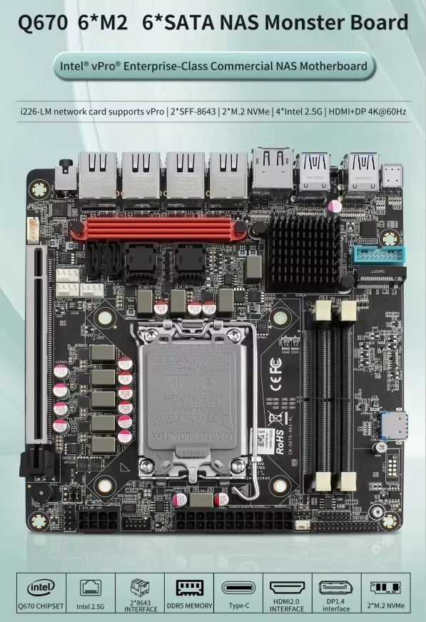 In-tel VPro Q670 NAS Motherboa - Lga 1700 Ddr5 Itx Motherboard recension och pris